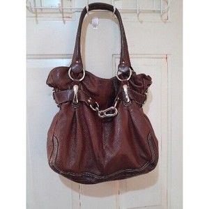 Leather Purse B.MAKOWSKY Raisin Brown Belted Clip Shoulder Bag -VERY NICE